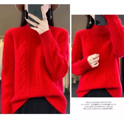 Women Sweater Wool Turtleneck Cashmere Knitwaer Casual Pullover Tops - Picture 17 of 36