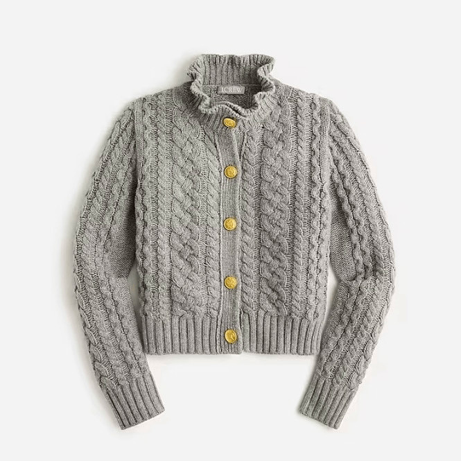 J. Crew Cable Knit Button Front Ruffle Collar Woo… - image 3