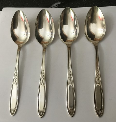 4 Oneida Community Tudor 18cm Enchantment Silver Plate Dessert Spoons Cutlery - Picture 4 of 6