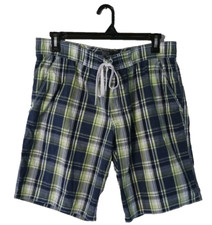 Old Navy Size L Men's Swim Trunks Board Shorts Blue Plaid Mesh Lined Pockets
