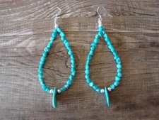 Navajo Indian Hand Beaded Turquoise Nugget Dangle Earrings - Doreen Jake