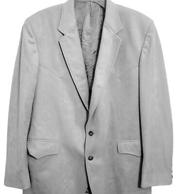 Circle S Dallas Texas Mens Blazer Sport Coat 46R Gray Micro Suede Two Button