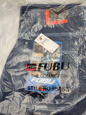 Vtg Fubu The Collection Carpenter Jeans Mens 36x34 Blue Baggy Denim Cargo Y2k