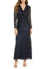 Women's Tahari Long Sleeve Sequin Lace Gown, Size 10