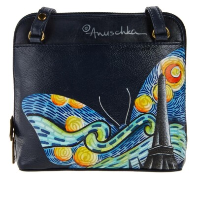 Anuschka Hand-Painted Leather Small Zip-Around Crossbody CHOOSE PATTERN 7476 new