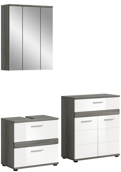Xonox.Home 3 Tlg. BadmöBel-Set Unterschrank Kommode Spiegelschrank Rauchsilber-image