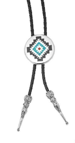 Attache-cravate (Bolotie) Vintage - Motif Têtes De Chevaux Western - Argenté - Clip Métal - Occasion Comme Neuf