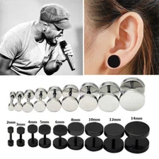 Round Barbell Stainless Steel Screw Back Men's Earring Ear Studs 2-14mm US Fast