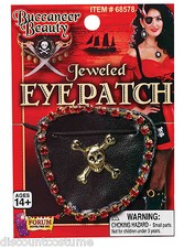 BUCCANEER BEAUTY JEWELED EYE PATCH w/SKULL  CROSSBONES PIRATE COSTUME ACCESSORY