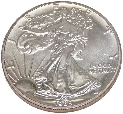 1989 American Silver Eagle BU Blast White 1 oz .999 Silver Coin Capsule