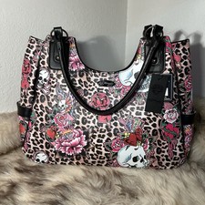NWT Ed Hardy Lg Faux Leather Tote - Cheetah Print - Skulls, Flowers, Butterfly