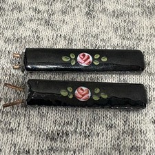 Lot Of 2 Vintage Barrettes Child Doll Size Pink Roses Black Enamel SEE Photos