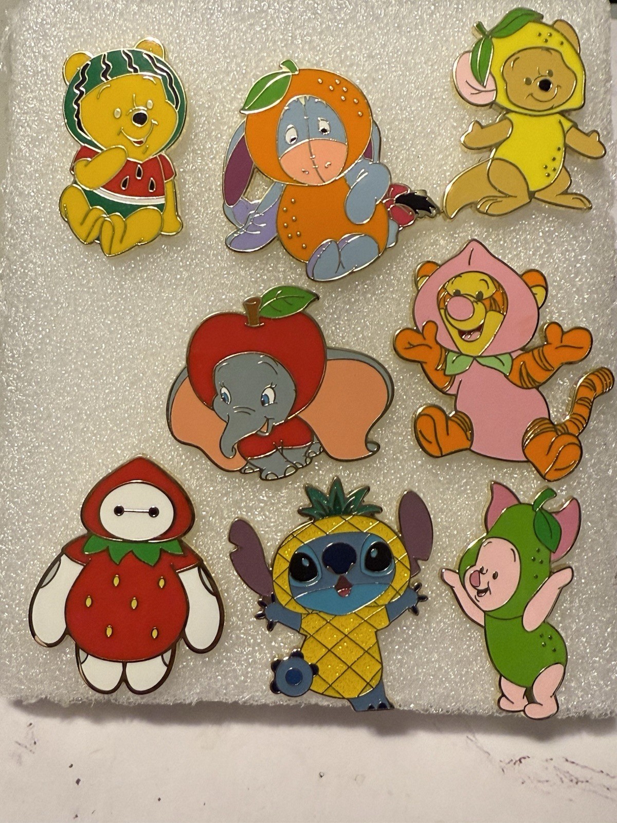 Disney Uncas International Characters Dressed As Fruit Set Of 8 Pins With Chaser