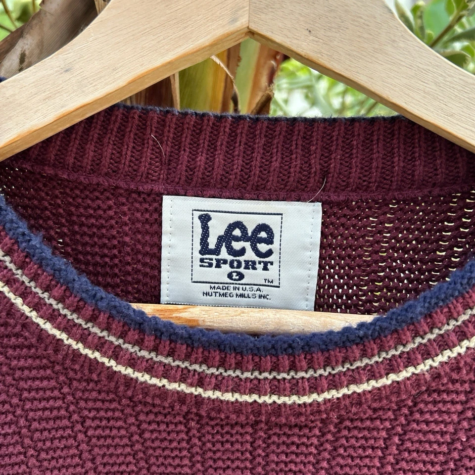 Vintage 90s Lee Sport USA Knit Sweater Maroon Burgundy Red L - Image 2 of 4