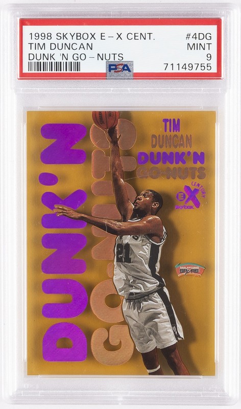 1998 SKYBOX E-X CENTURY DUNK 'N GO-NUTS #4DG TIM DUNCAN PSA 9