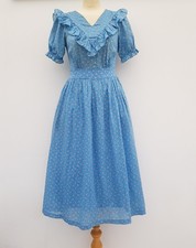 LOVESHACKFANCY Blue Floral Puff Sleeve Midi Dress UK6
