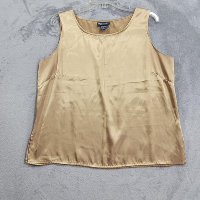 Vintage Notations Top Women L Gold Satin Scoop Neck Sleeveless Tank Shell Office