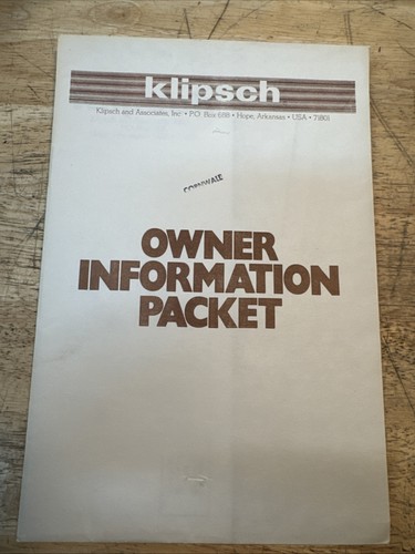 Vintage Klipsch Cornwall Speaker Owner Information Packet Original