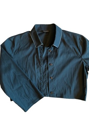 Akris Rare Open Front Stretch Crop Shirt Size 6 Quiet Luxury Dark Teal Women