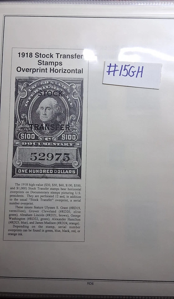 1918-22 Stock Transfer Stamps Overprint Vertical .Missing 2 stamps.#15GH - Image 2 of 2