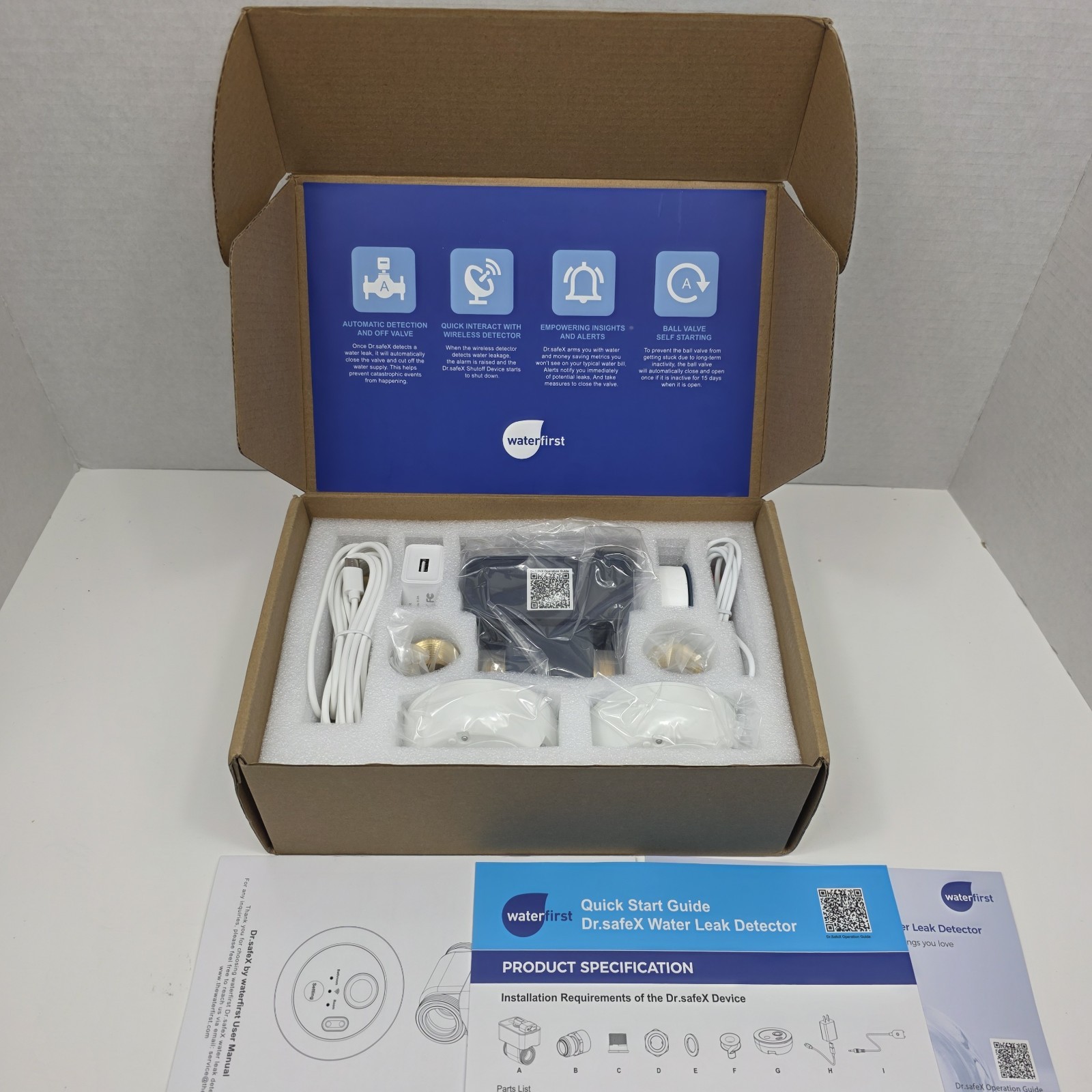 WaterFirst Dr.SafeX Water Leak Detector, Automatic Shutoff, 3/4" Pipe, Wireless