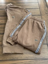 Lacoste Sweatsuit Set Mens Hoodie Pants Brown Logo Tape Size Small