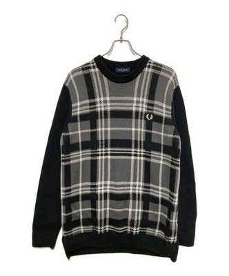 FRED PERRY Tartan Panel Sweater Knit Sweater Men Size   Black Japan
