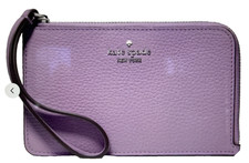 NWT 129 Kate Spade Lucy Small Zip Card Holder Wristlet Pebbled Leather Wisteria