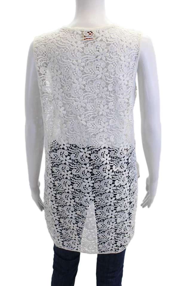 Camiseta sin mangas Torn by Ronny Kobo para mujer cuello redondo medios mixtos alta baja blanca mediana Foto 3 de 4