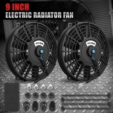 2 X UNIVERSAL SLIM 9" PULL/PUSH RADIATOR ENGINE BAY COOLING FAN+MOUNTING BLACK