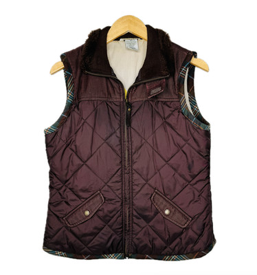 Cabi Quilted Corduroy Brown Vest Womens M Faux Fur Collar Full Zip Button Flap P