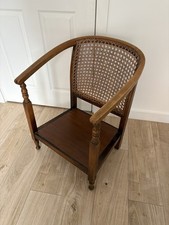 Vintage Wooden Cane Rattan Back Tub Armchair Carver Chair Curved Arms