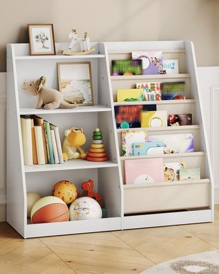35.4'' Kids Bookshelf and Toy Storage, 6 Layer Fabric Toddler Bookshelf, Kids ...
