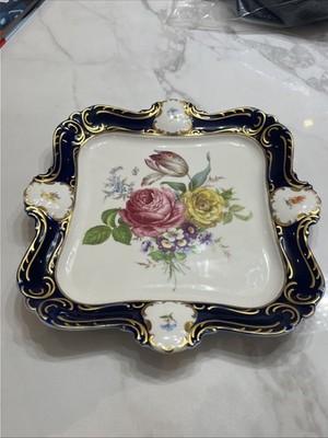 Lindner Kueps Bavaria Cobalt Blue Gold Floral Porcelain Tray Dish Germany