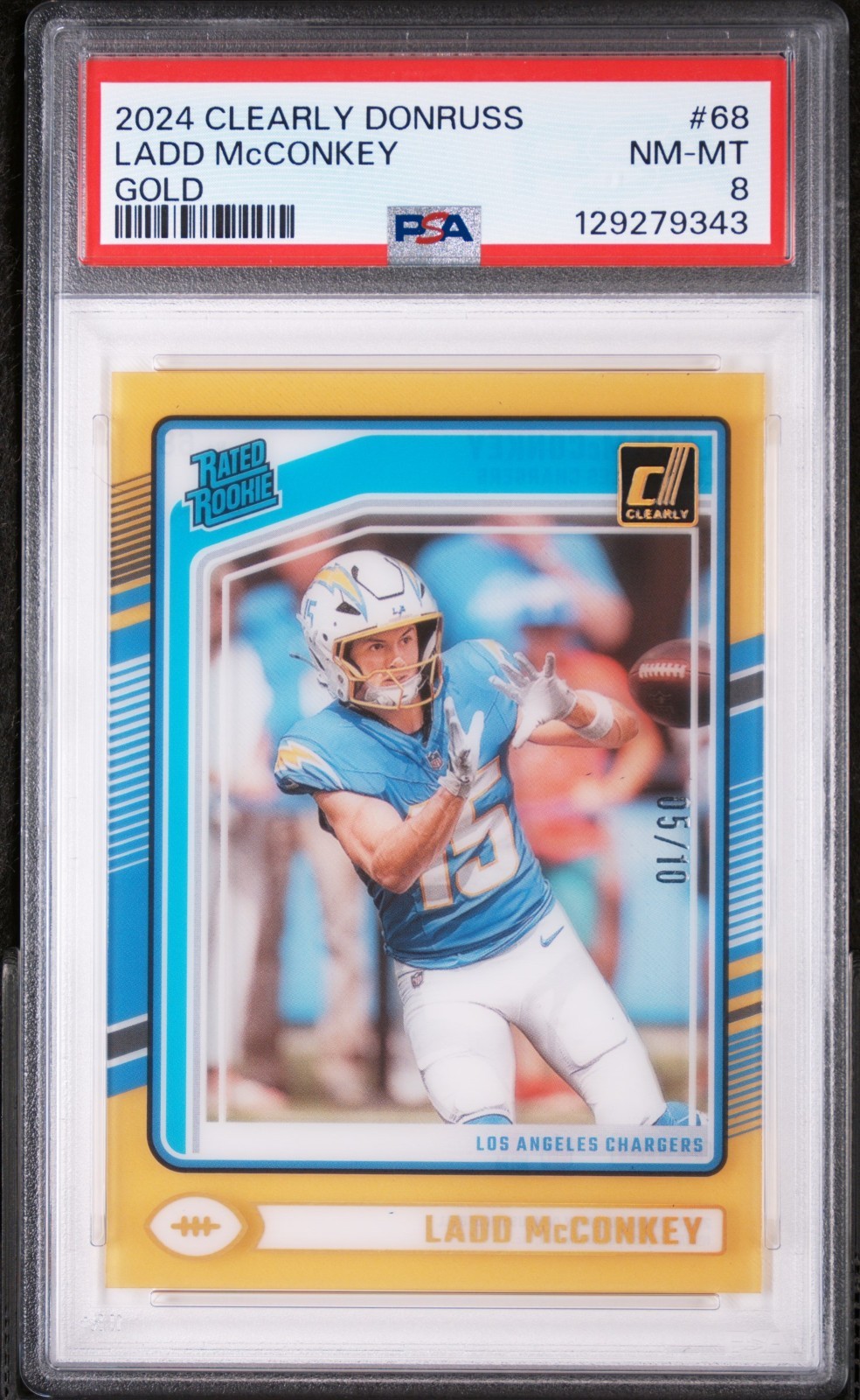 2024 Clearly Donruss - Rated Rookie Ladd McConkey #68 Gold /10 (RC) SSP! ⚡️⚡️⚡️