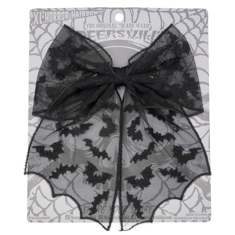 Kreepsville 666 Gothic Hair Bow Halloween Black Bat Spiderweb Skull ...