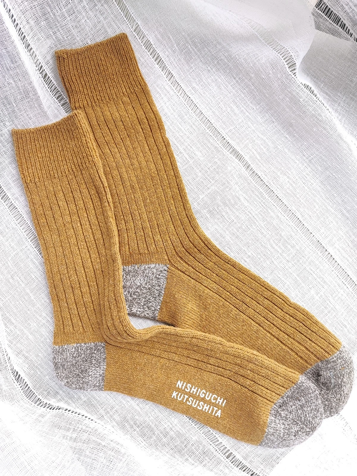 Nishiguchi Kutsushita Wool Cotton Blend Mustard/ Grey Socks NWOT