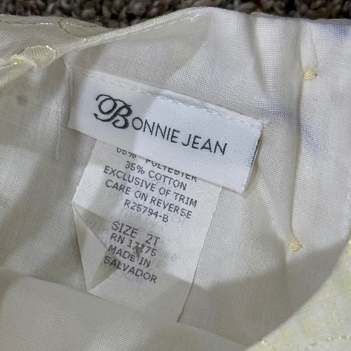 Vintage Bonnie Jean Girls Yellow Eyelet Dress 2T Party Special Occasion Bow - Picture 3 of 6
