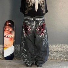 Embroidered Griffin Baggy Jeans Grunge Y2K Wide Leg Gothic Streetwear S-2XL