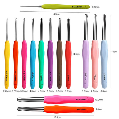14 Sizes Crochet Hooks Needles Set 2mm-10mm, Ergonomic, Extra Long for Arthritis