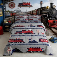 Red Train Toddler Bedding Set Twin Size for Girls Kids Boys Cartoon Car Comfo...