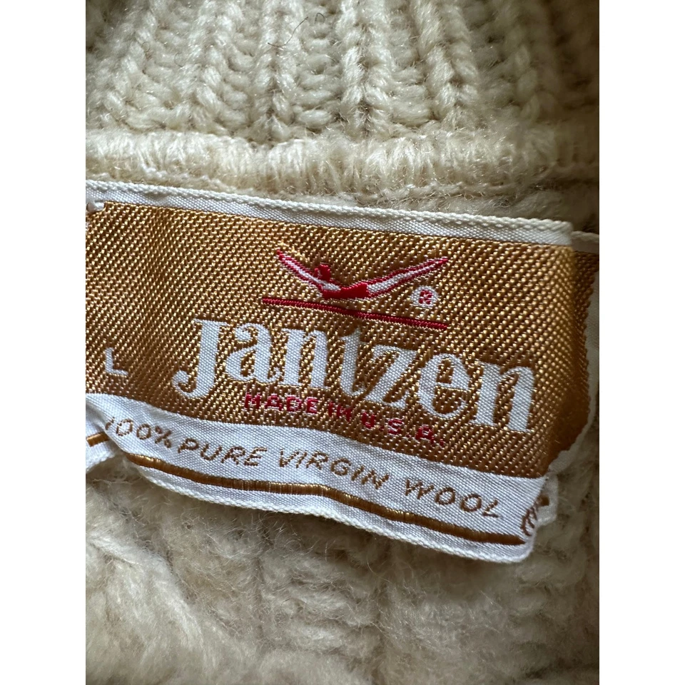 Suéter Vintage Jantzen Tejido Pesado Crema Acanalado Pescador Talla S/L Hecho en EE. UU. Foto 3 de 4
