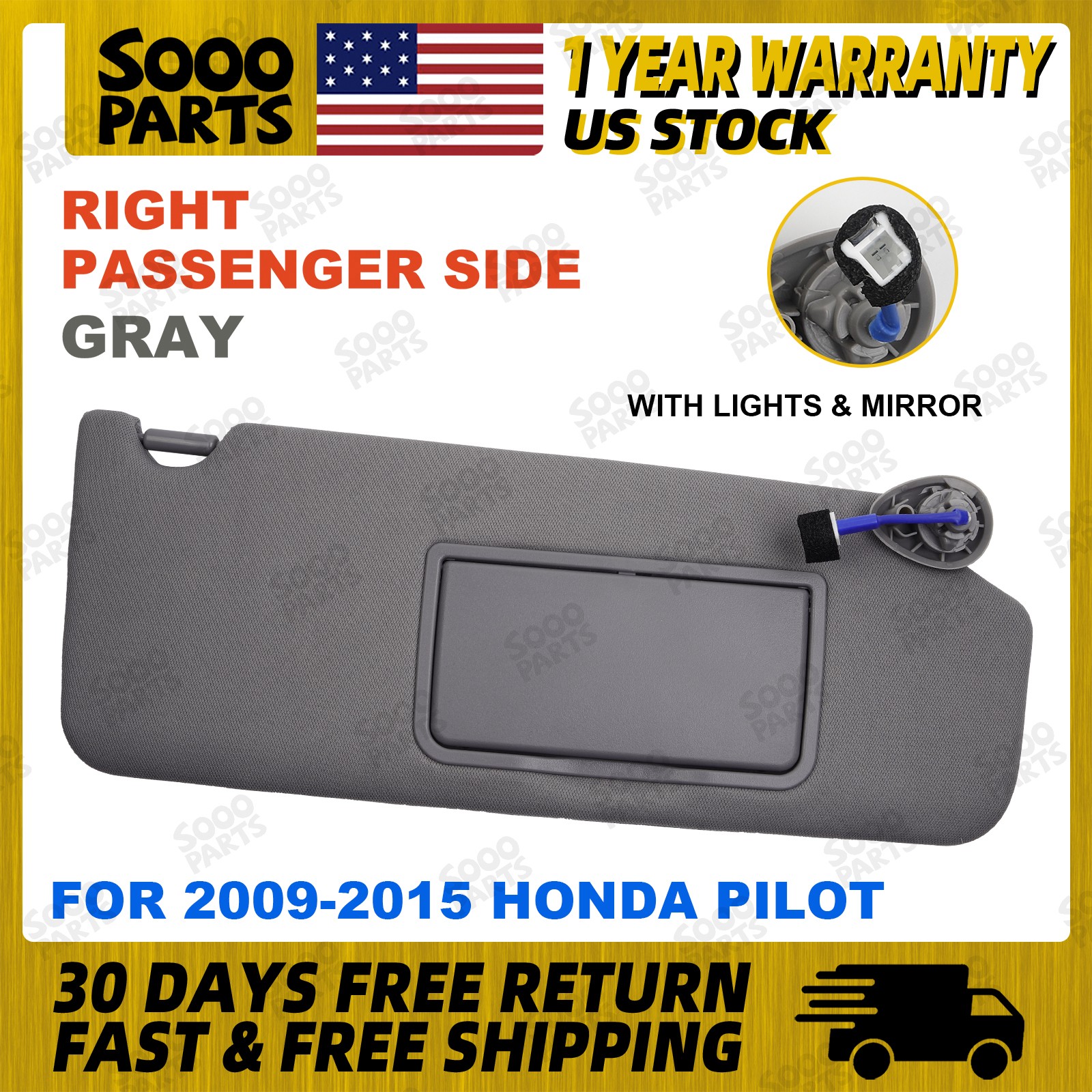 Right Passenger Side Sun Visor w/ Light For 2009-2015 Honda Pilot 83230SZAA01ZA