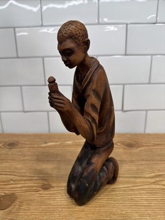 Laratte Signed Hand Carved Wood Kneeling Figure Sculpture African Art Repaired