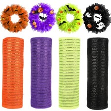 4 Rolls Halloween Mesh Ribbon for Wreath 10 Inch x 30 Feet Halloween Deco Mes...