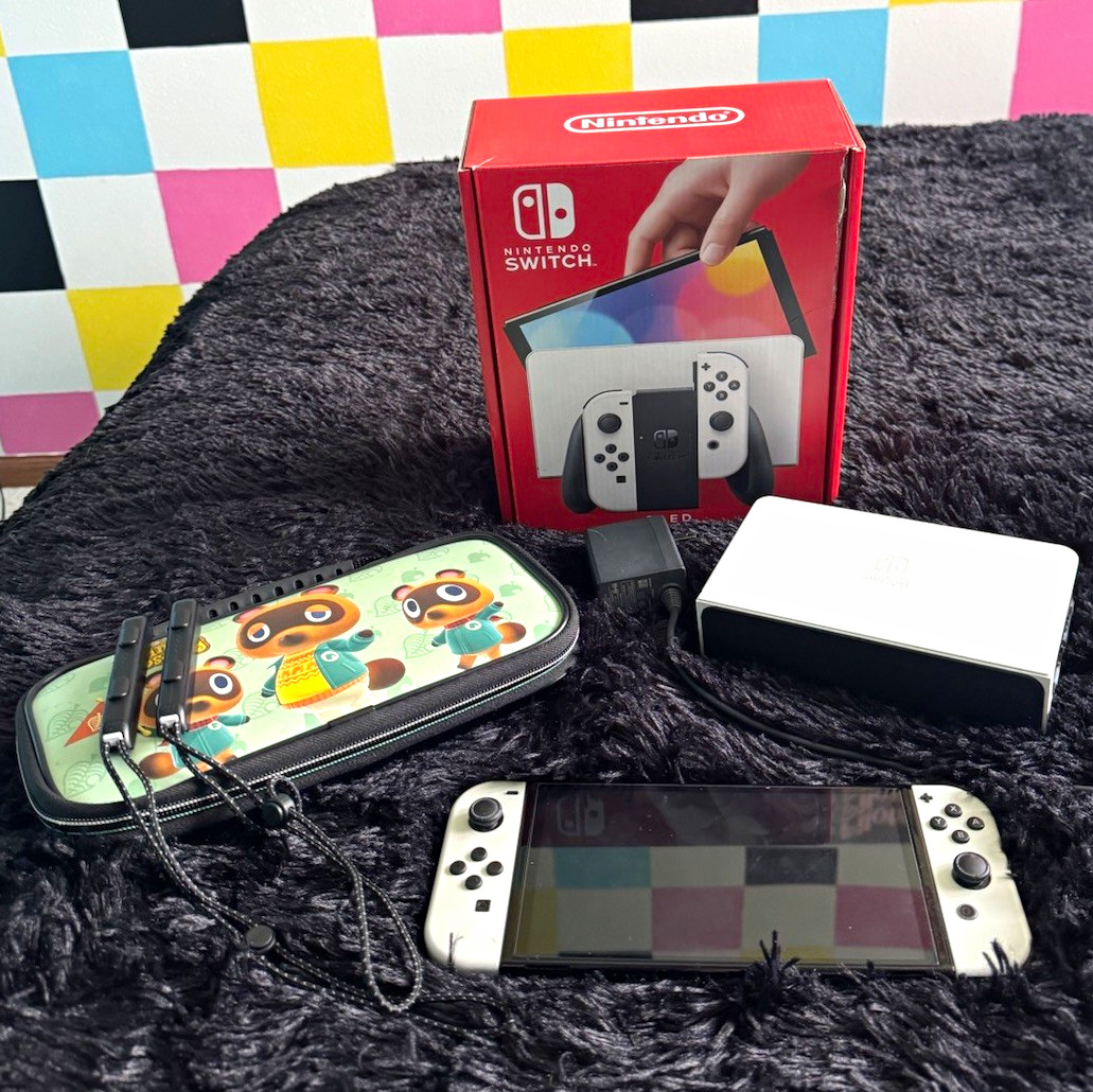 Nintendo Switch OLED 64GB White/Black Bundle Dock Case Grips Wi-Fi