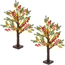 DR.DUDU 2 Pack Mini Christmas Tree Decor, Pre-Lit Tabletop Xmas Tree with Lights