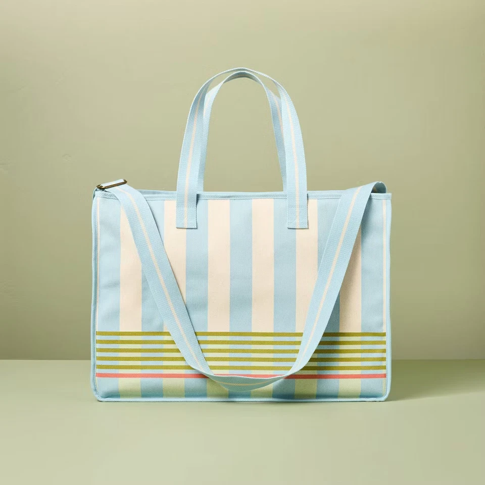 Cross Stripe Carry-All Tote Blue/Green/Natural - Hearth & Hand with Magnolia
