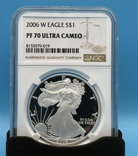 Proof 1oz Silver Coin $1 2006-W American Silver Eagle PF70 UCAM Ultra Cameo 1 OZ