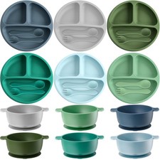 24 Pcs Silicone Baby Feeding Set,6 Baby Toddler Suction Bowls 6 Divided Sucti...
